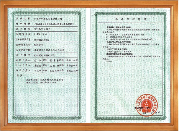 建筑业企业资质证书（背面）